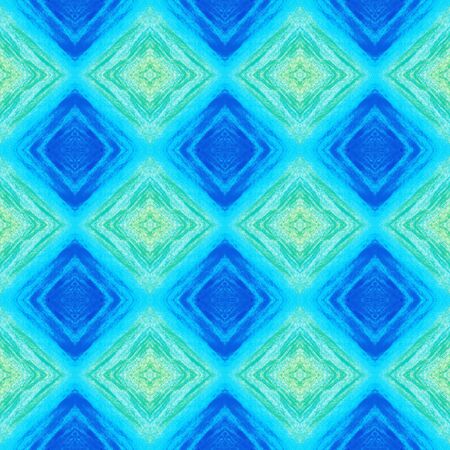 Seamless background with blue and green  rhombuses,  drawing a pastel. Hand-drawn illustration.の写真素材