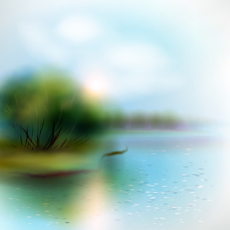 Summer landscape. Blurred background illustration, imitation of watercolor.  Vector illustration.のイラスト素材