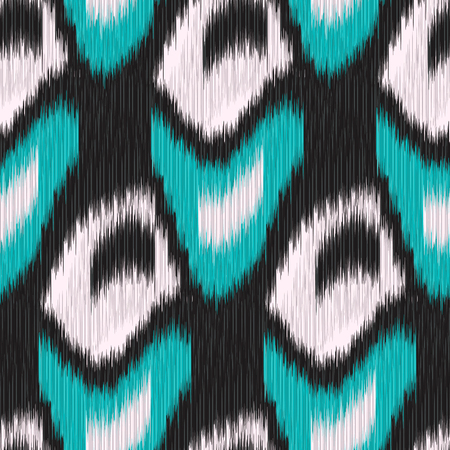 Seamless Ikat Pattern with black and green geometrical drawing. Abstract background for textile design, wallpaper, surface textures, pattern fills,  wrapping paper.のイラスト素材