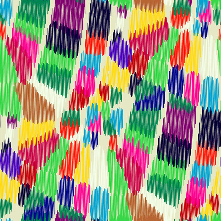 Seamless Ikat Pattern with bright multi-color spots. Abstract  background for textile design, wallpaper, surface textures, wrapping paper.のイラスト素材