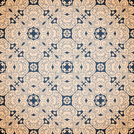 Black and beige seamless retro pattern. Monochrome symmetric ornament on a beige background. Vector illustration.のイラスト素材