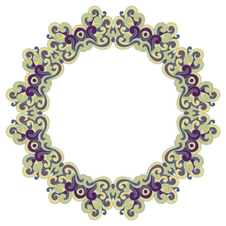 Round frame with a flower ornament isolated on white background.  Vector illustrationのイラスト素材