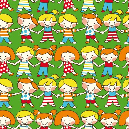 Seamless pattern - small cartoon children.  Vector illustration.のイラスト素材