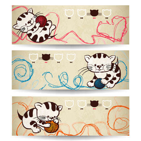 Set of vector banners - cartoon kittens.  The illustration contains transparency and effects.のイラスト素材