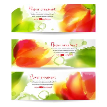 Set of horizontal banners with flowers.  Vector watercolor. The illustration contains transparency and effects.のイラスト素材