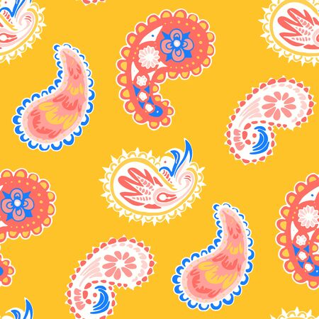 Seamless pattern with multicolor Paisley print. Vector illustrationのイラスト素材