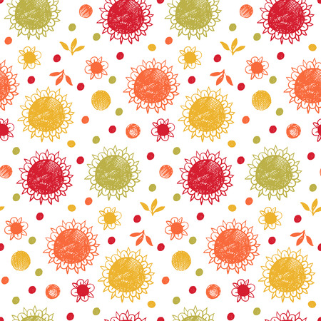 Seamless pattern -  flower background in doodle style. Vector illustration.のイラスト素材