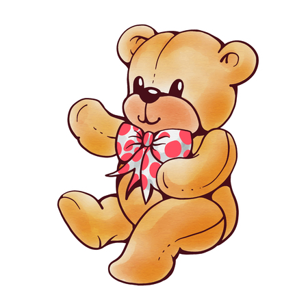 Illustration of a Teddy Bear isolated on white background.  Drawing with ink and watercolor. Vectorのイラスト素材