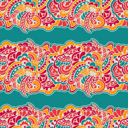 Seamless pattern with strips of an ornament of flowers in doodle style. Vector endless background.のイラスト素材