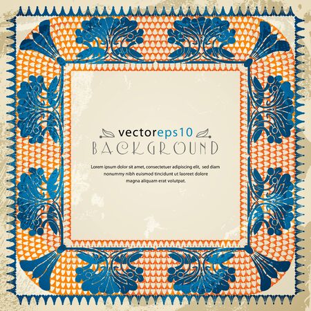 Frame with floral ornament.  Retro style with grunge effect. The illustration contains transparency and effects.のイラスト素材