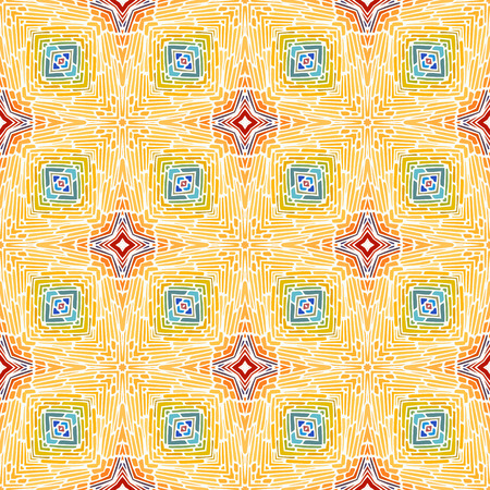 Seamless patterns with bright geometric mosaic drawing . Hand-drawn illustration. Vector.のイラスト素材