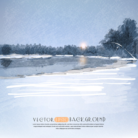 Winter evening landscape.The illustration contains transparency and effects. EPS10のイラスト素材