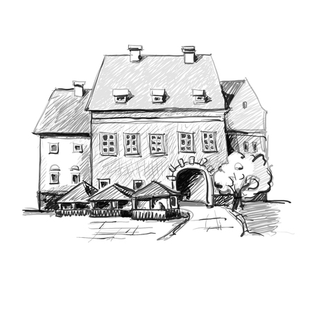 Scketch of house. The illustration contains transparency and effects.のイラスト素材