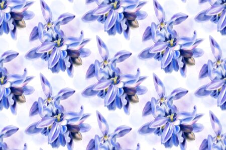 Seamless pattern with blue watercolor flowers. Hand-drawn illustration.の写真素材