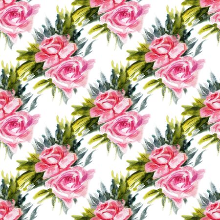 Seamless pattern with watercolor roses. Hand-drawn illustration.の写真素材