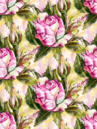 Seamless pattern with roses. Hand-drawn illustration. A sketch drawn with pastels.の写真素材