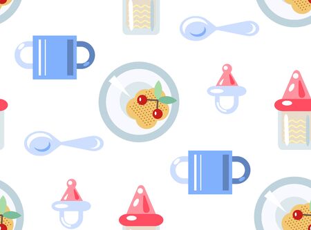 Seamless pattern with food for baby.  Flat design.  Vector illustrationのイラスト素材