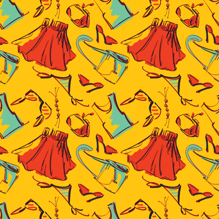 Seamless pattern- summer women's clothingのイラスト素材