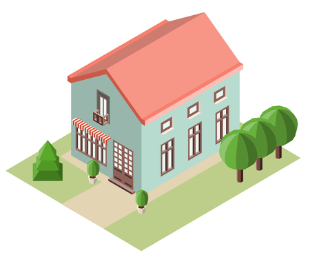 House and trees in the isometric projection. Vector illustration.のイラスト素材