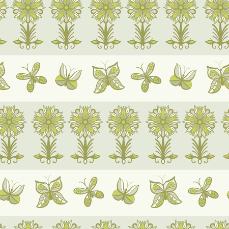 Seamless pattern with butterflies and flowers. Hand-drawn illustration. Vector.のイラスト素材