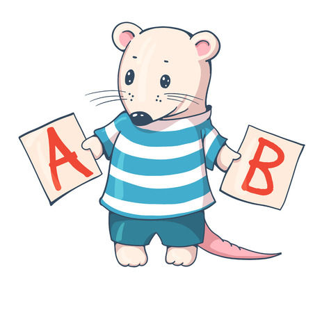 Illustration of funny cartoon mousy with letters.  Hand-drawn illustration. Vector.のイラスト素材