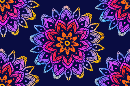 Seamless pattern with decorative circles in the style of a mandala.  Vector illustration.のイラスト素材