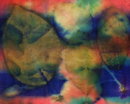 Botanical print with leaf prints on natural silk. Hand-drawn illustration.の写真素材