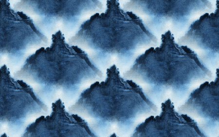 Seamless tie-dye pattern of indigo color on white silk. Hand painting fabrics - nodular batik. Shibori dyeing.の写真素材