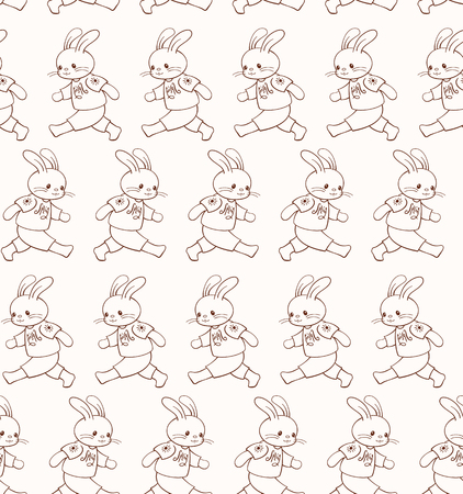 Seamless pattern with funny cartoon Bunnies. Hand-drawn illustration. Vector.のイラスト素材