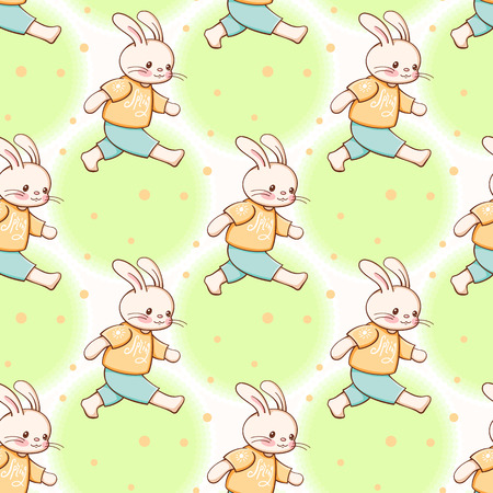 Seamless pattern with funny cartoon Bunnies. Hand-drawn illustration. Vector.のイラスト素材