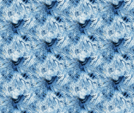 Seamless tie-dye pattern of indigo color on white silk. Hand painting fabrics - nodular batik. Shibori dyeing. の写真素材