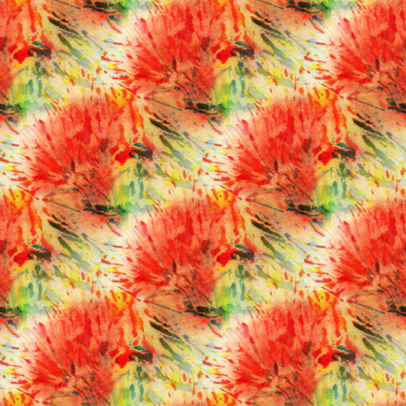 Seamless tie-dye pattern of  red and green  color on white silk. Hand painting fabrics - nodular batik. Shibori dyeing. の写真素材