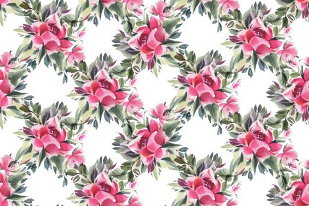 Seamless pattern with watercolor flowers. Hand-drawn illustration. の写真素材