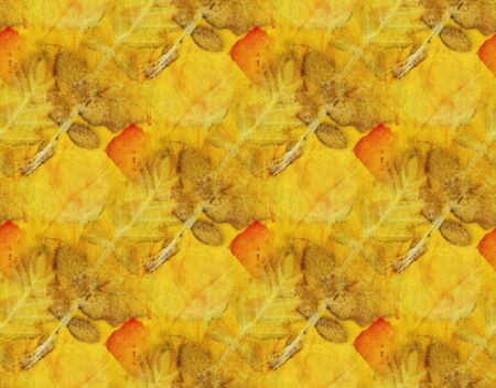 Seamless Botanical print with leaf prints on natural silk. Hand-drawn illustration.の写真素材