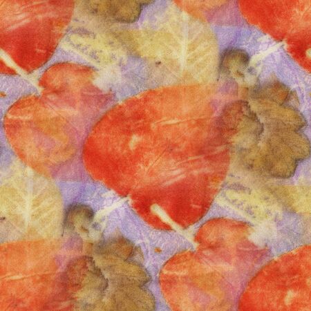 Seamless Botanical print with leaf prints on natural silk. Hand-drawn illustration.の写真素材