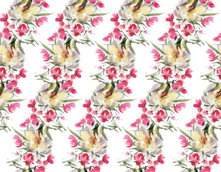 Seamless pattern with watercolor flowers. Hand-drawn illustration. の写真素材