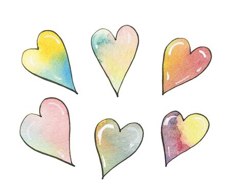Watercolor hearts isolated on white background.  Hand-drawn illustration.の写真素材