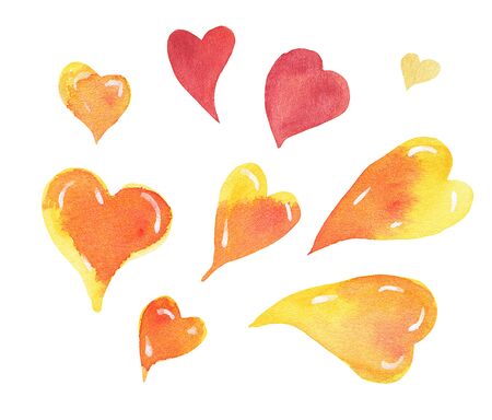 Watercolor hearts isolated on white background.  Hand-drawn illustration.の写真素材