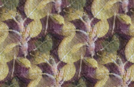 Seamless Botanical print with leaf prints on natural silk. Hand-drawn illustration.