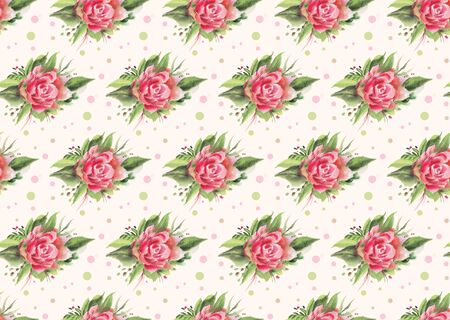Seamless pattern with watercolor roses. Hand-drawn illustration.の写真素材