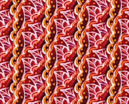 The intricate batik pattern with texture of fabric. Seamless pattern. Hand-drawn illustration.