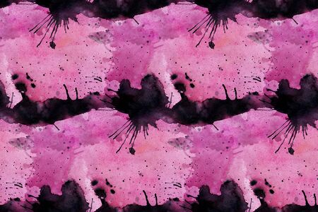 Abstract seamless pattern with  pink and black watercolor spots. Hand-drawn illustration.の写真素材