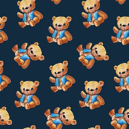 Seamless pattern with funny cartoon bears.  Drawing with watercolorの写真素材