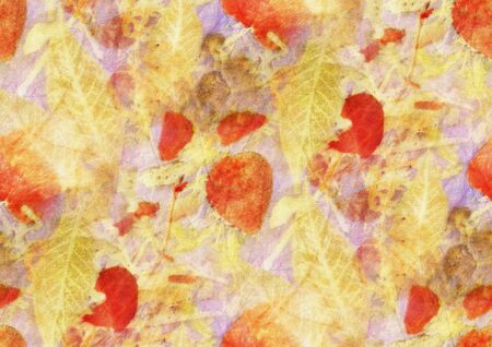 Seamless Botanical print with leaf prints on natural silk. Hand-drawn illustration.の写真素材