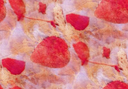 Seamless Botanical print with leaf prints on natural silk. Hand-drawn illustration.の写真素材