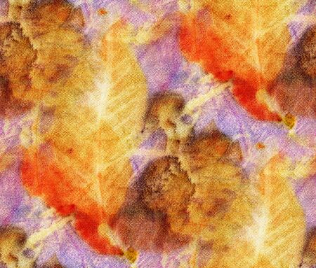 Seamless Botanical print with leaf prints on natural silk. Hand-drawn illustration.の写真素材