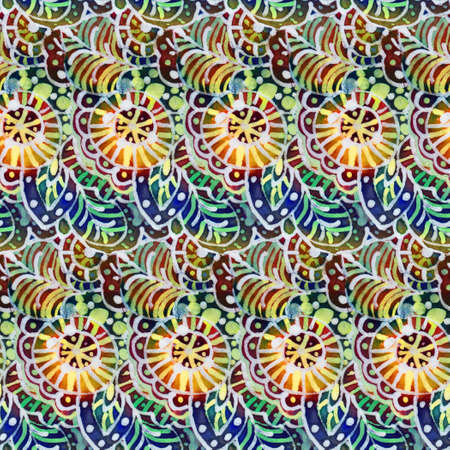 The intricate batik pattern with texture of fabric. Seamless pattern. Hand-drawn illustration.の写真素材