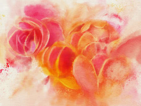 Watercolor background with abstract red flowers. Hand-drawn illustration.の写真素材