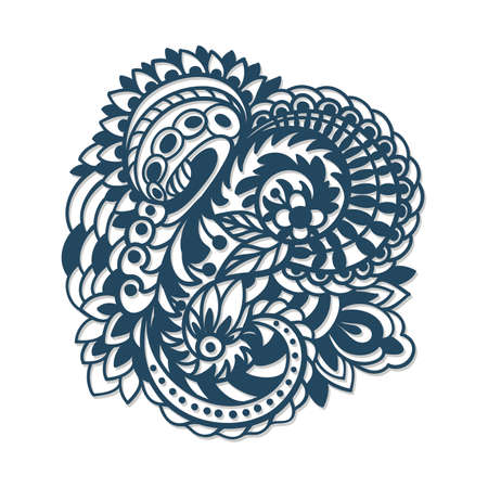 Decorative element in Doodle style, isolated on white background. Monochrome Paisley print. Vector illustration.のイラスト素材