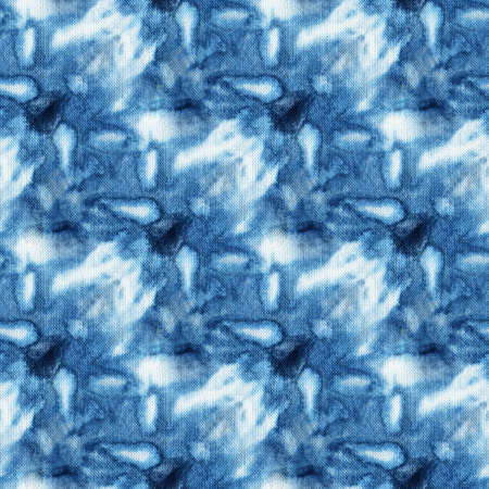 Seamless tie-dye pattern of indigo color on white silk. Hand painting fabrics - nodular batik....